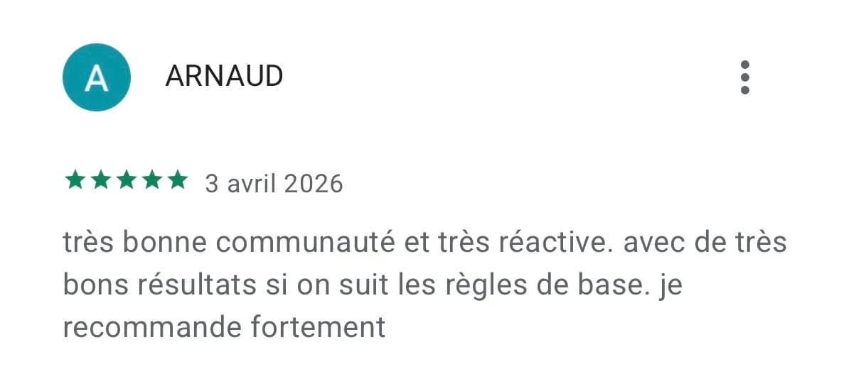 Avis Google Play 5 étoiles : « Très bonne communauté et très réactive » par ARNAUD