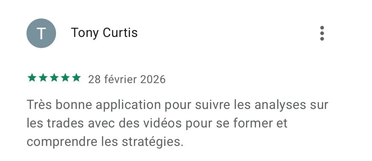 Avis Google Play 5 étoiles : « Très bonne application » par Tony Curtis