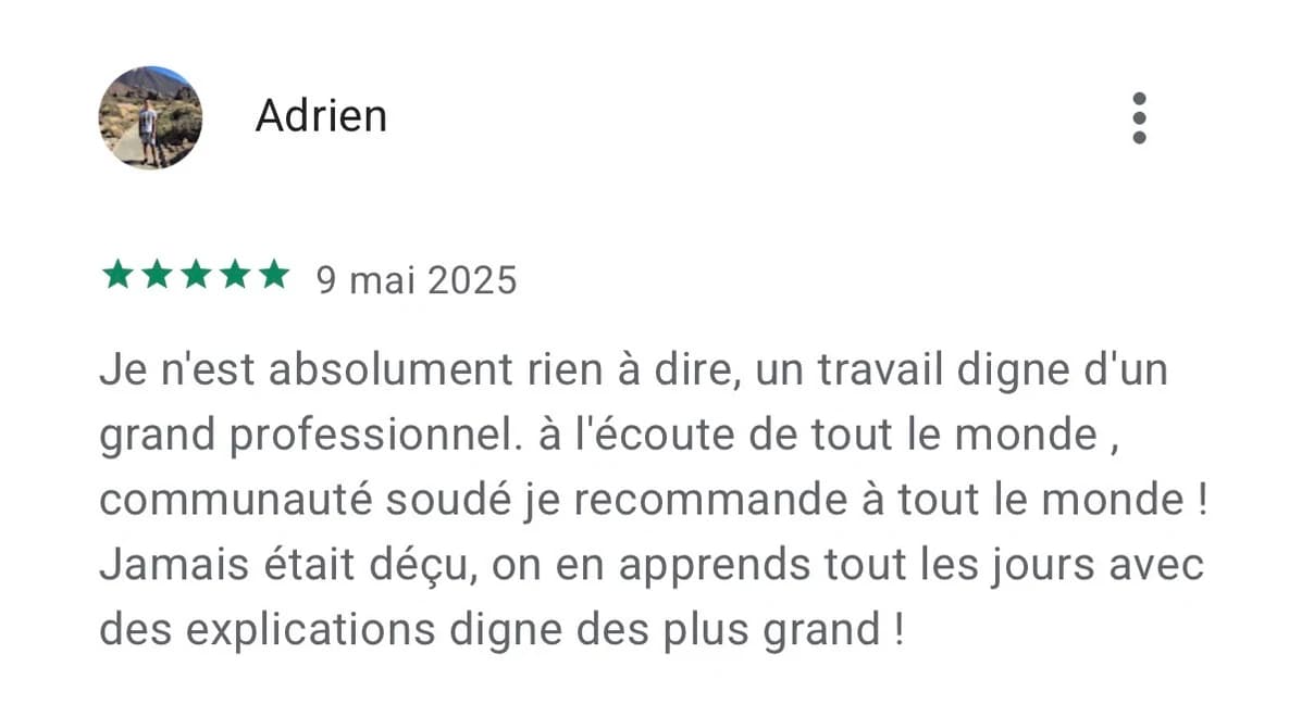 Avis Google Play 5 étoiles : « Un travail digne d'un grand professionnel » par Adrien